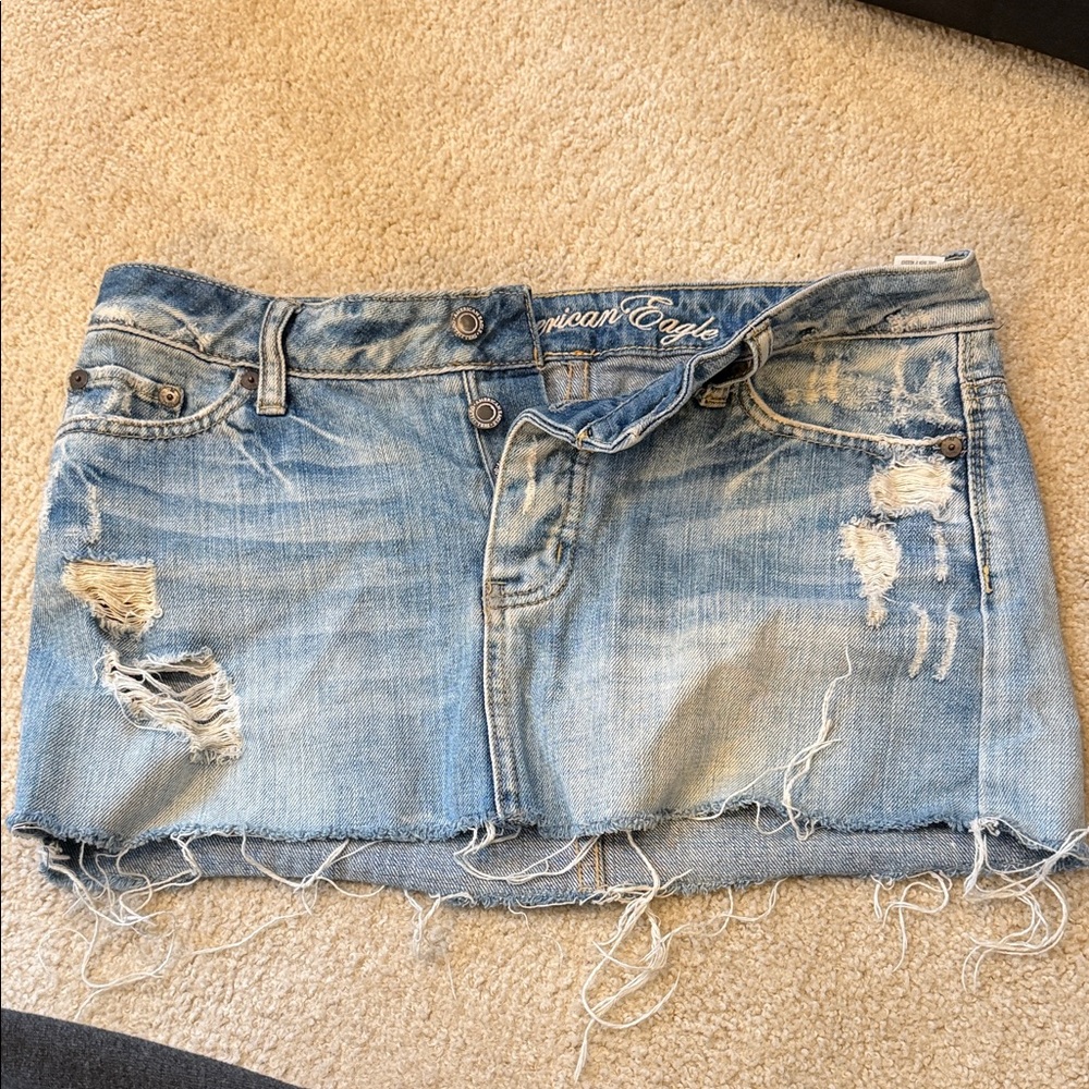 American Eagle Outfitters Light Blue Distressed Mini Skirt